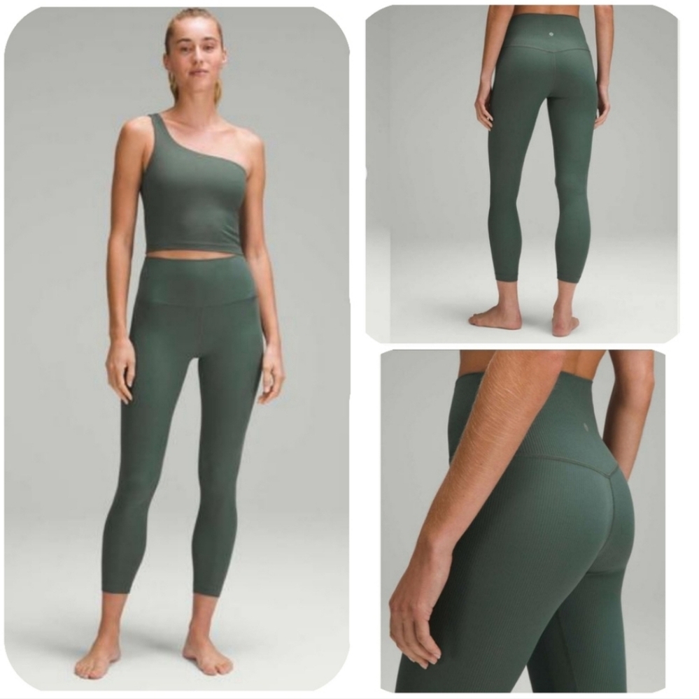 Lululemon Wunder Train Ribbed High-Rise Pant 25" | Dark Forest | 6